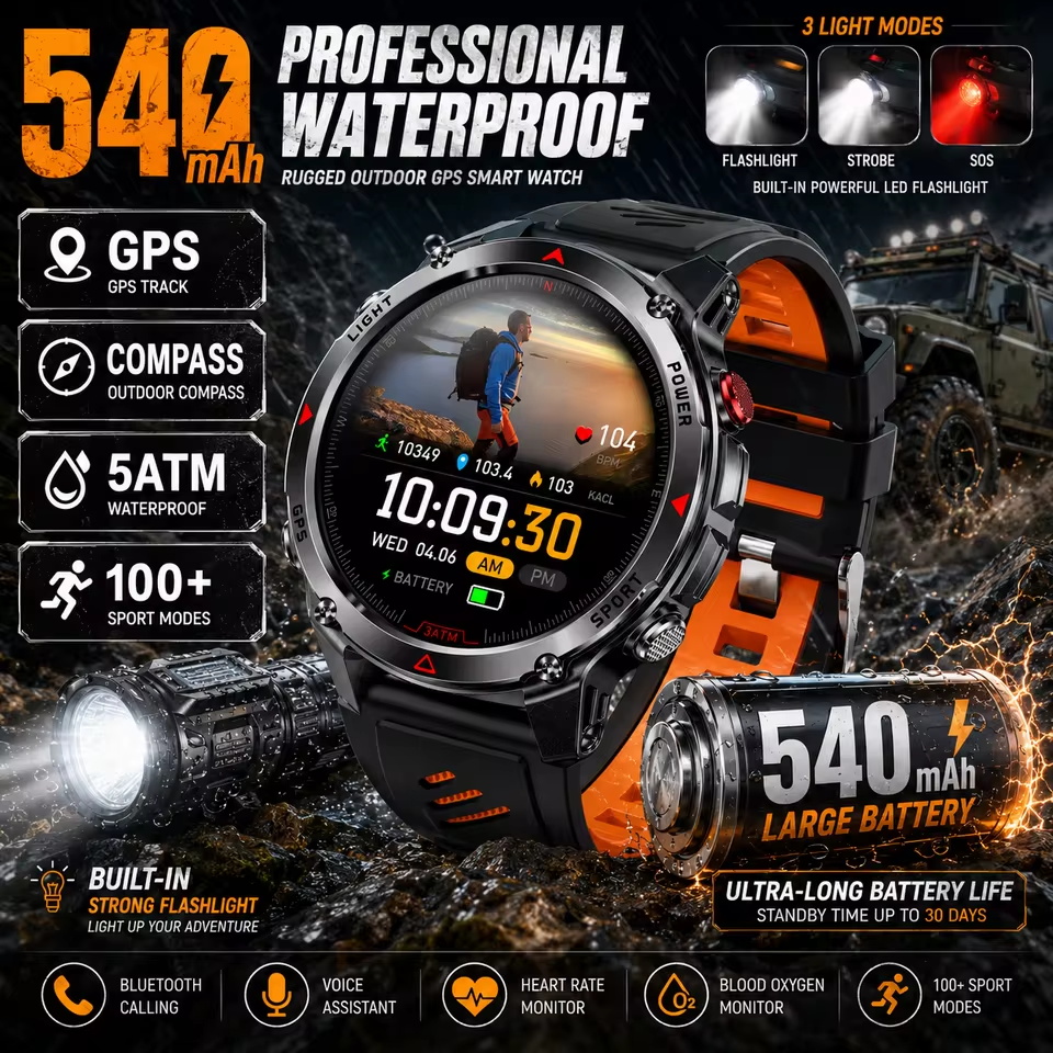 Smartwatch Watches For Men With Gps - Military 540mAh GPS Smart Watch 3ATM