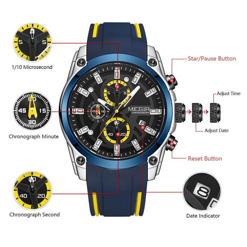 MEGIR Men's Quartz Watch Top B - đánh giá và giá Silicone Sport Band