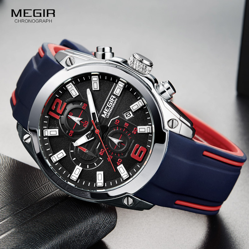 Megir Men's Chronograph Analog - đánh giá và giá Silicone Sport Band