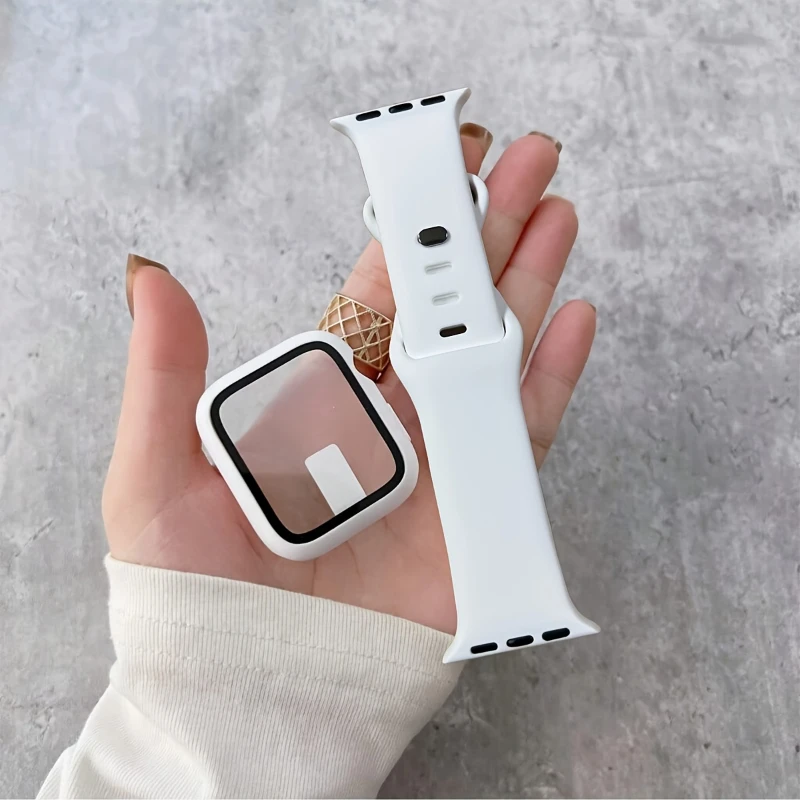 Glass+Case+band For Apple Watc - đánh giá và giá Silicone Sport Band